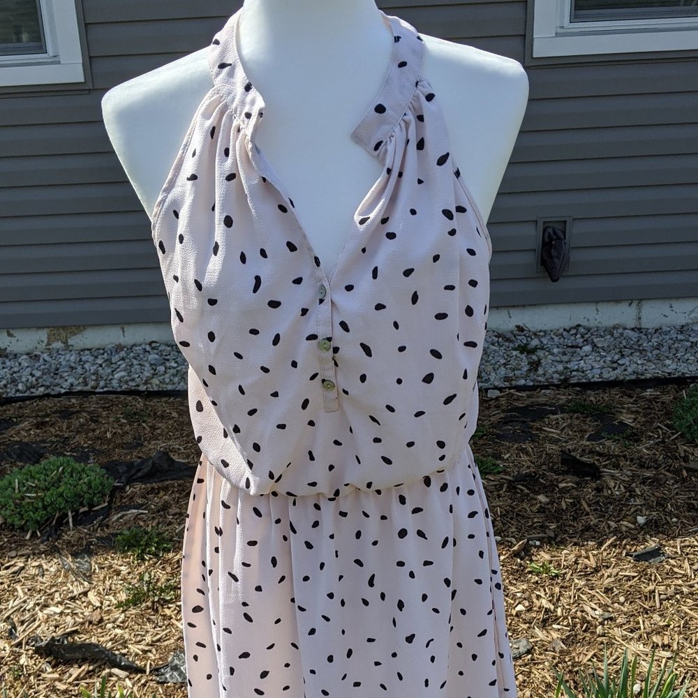 Black Dotted Blush Sleeveless Knee Length Dress